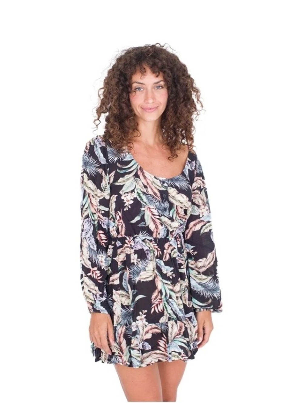 Hurley Wispy Leaves Scoop long sleeve short dress